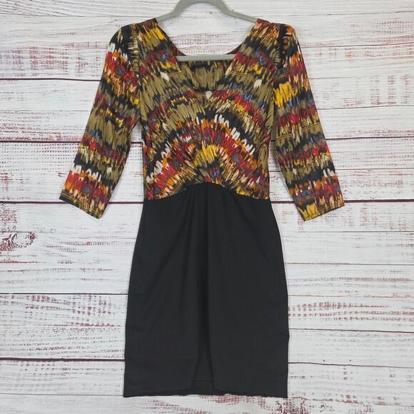 Aryn K Bodycon Mini Dress with Silk Top S Pleated High Neck Fitted Skirt Party - Picture 2 of 15